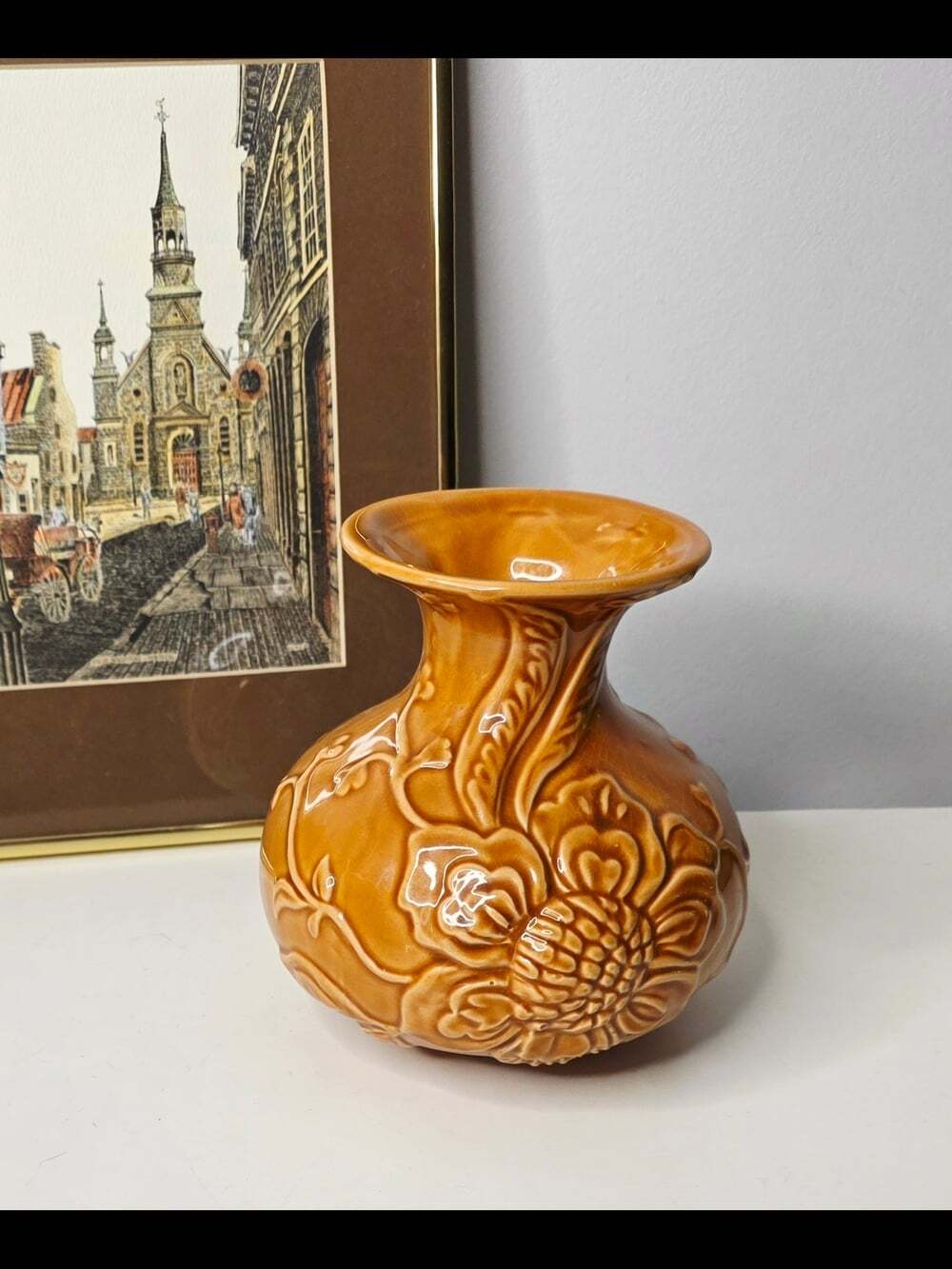 Anthropologie House Of Hackney Glossy Burnt Orange Floral Ceramic Vase